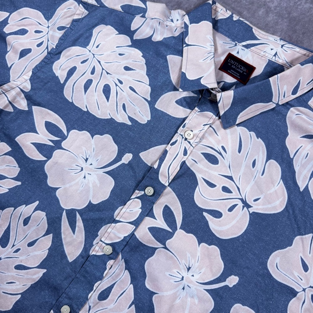 UNTUCKit Conero Mens XX-Large Blu Tropical Floral Short Sleeve Button Down Shirt